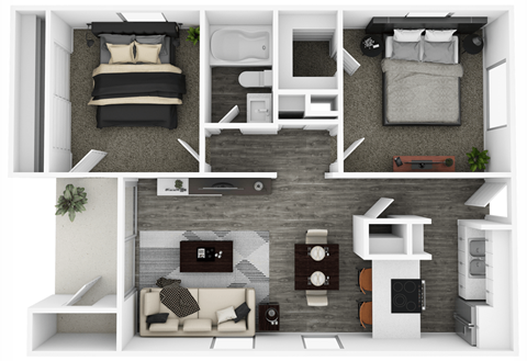 Two Bedroom One Bath Floor Plan at Spring Meadow Apartments, Arizona, 85302
